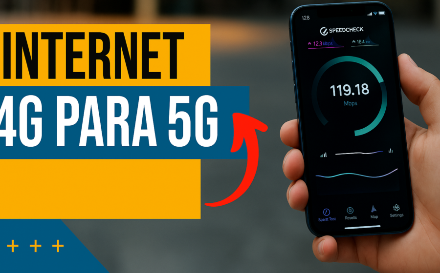 Eleitor usando smartphone para acessar internet móvel durante período eleitoral com ícone de urna eletrônica ao fundo