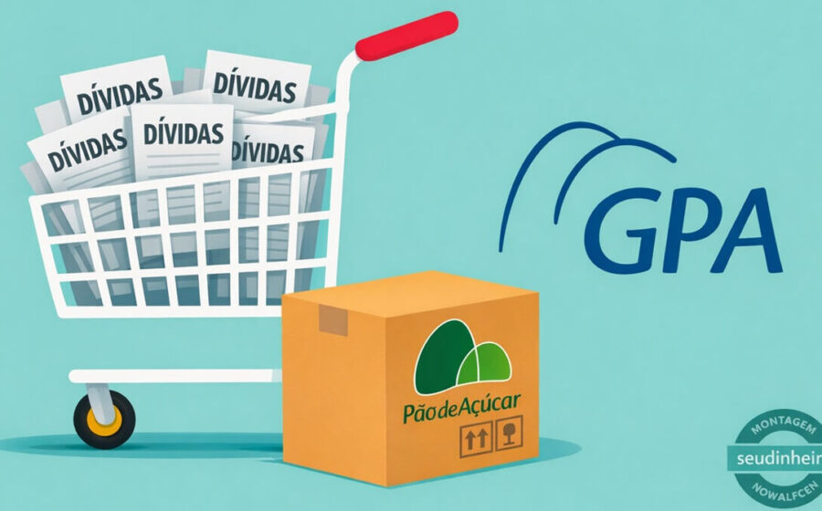 Sede do GPA com símbolos jurídicos e financeiros representando recuperação extrajudicial