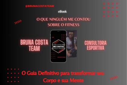 Pessoa segurando celular com foto fitness perfeita ao lado de academia real vazia