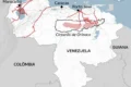 Plataforma de petróleo na Venezuela com gráficos de investimento e bandeira do Brasil