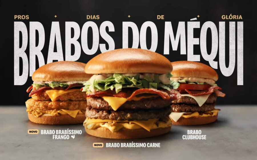 Logotipo do McDonald's com produtos de frango e gráfico de ações em queda
