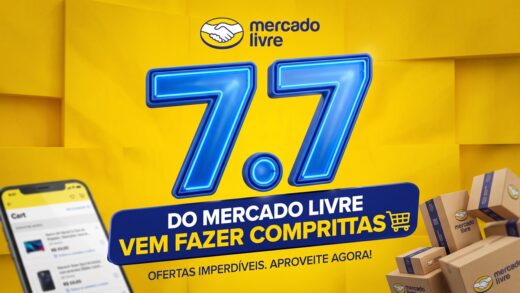 Banner Mercado Livre com 7 cupons de desconto até R$ 200 OFF em eletrônicos e móveis