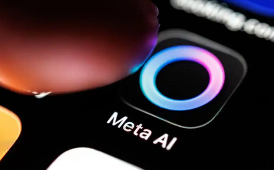 Logotipo da Meta e interface do app Muse IA com gráfico de ações em alta