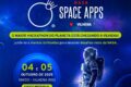 Equipe diversa programando em hackathon NASA Space Apps Challenge Vilhena com telas mostrando dados espaciais
