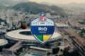 Maracanã preparado para jogo da NFL com marcação de campo de futebol americano e arquibancadas lotadas