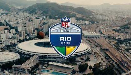 Maracanã preparado para jogo da NFL com marcação de campo de futebol americano e arquibancadas lotadas