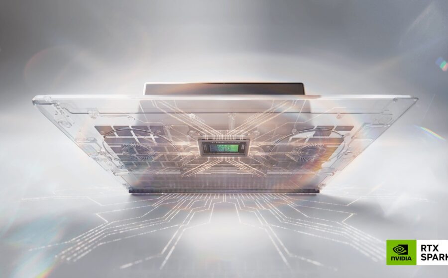 Notebook Lenovo com chip Nvidia RTX Spark sobre mesa