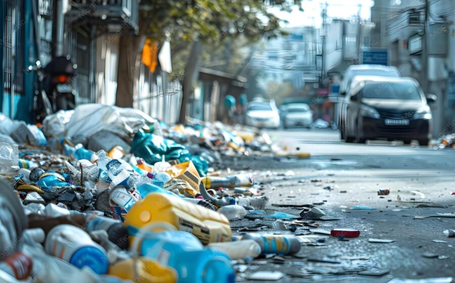 Ruas de João Pessoa com lixo acumulado e postes apagados mostrando negligência urbana