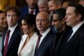 Donald Trump e Xi Jinping em jantar de Estado na Casa Branca com CEOs de tecnologia como Elon Musk, Jeff Bezos e Sam Altman