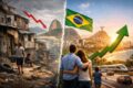 Gráfico mostra índice de miséria do Brasil em 9,7 pontos, menor desde 1996, com ícone de felicidade estagnado