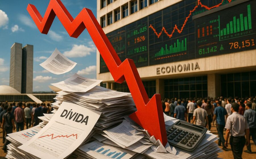 Gráfico mostra dívida pública a 87% do PIB subindo enquanto déficit primário cai para R$52,3 bi em 2026