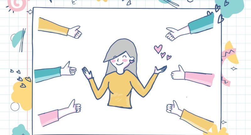 Pessoa ansiosa olhando celular com ícones de curtidas flutuando, representando dependência de validação digital
