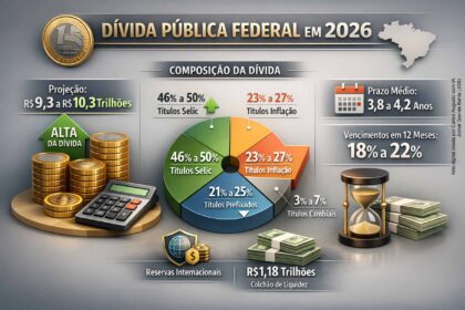 Gráfico mostra trajetória da dívida pública brasileira acelerando para acima de 4% do PIB ao ano após 2026