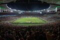 Maracanã adaptado para NFL com marcações de campo de futebol americano e arquibancadas lotadas