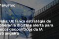 Mapa da Europa com ícones de servidores e nuvem, simbolizando soberania digital e independência do Big Tech