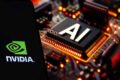 Ilustração de DNA com chips Nvidia e símbolos de investimento representando IA médica da Basecamp Research