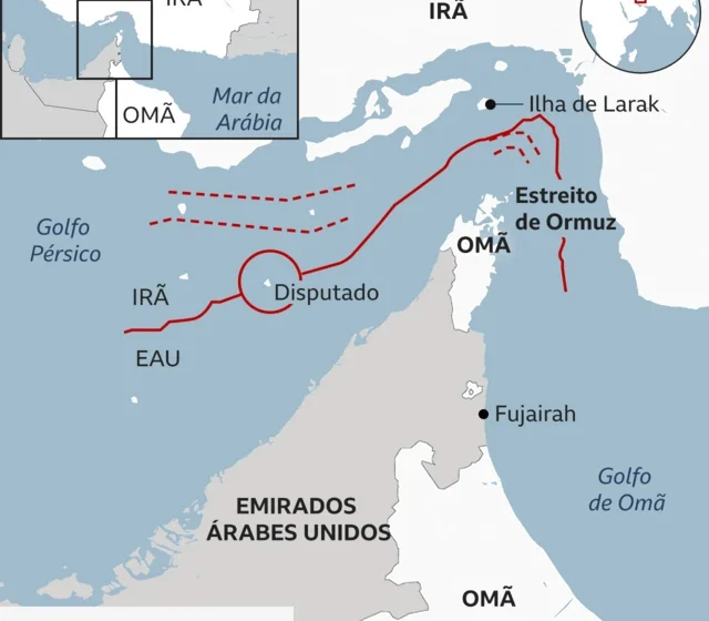 Navios petroleiros e navios de guerra no Estreito de Ormuz sob tensão geopolítica