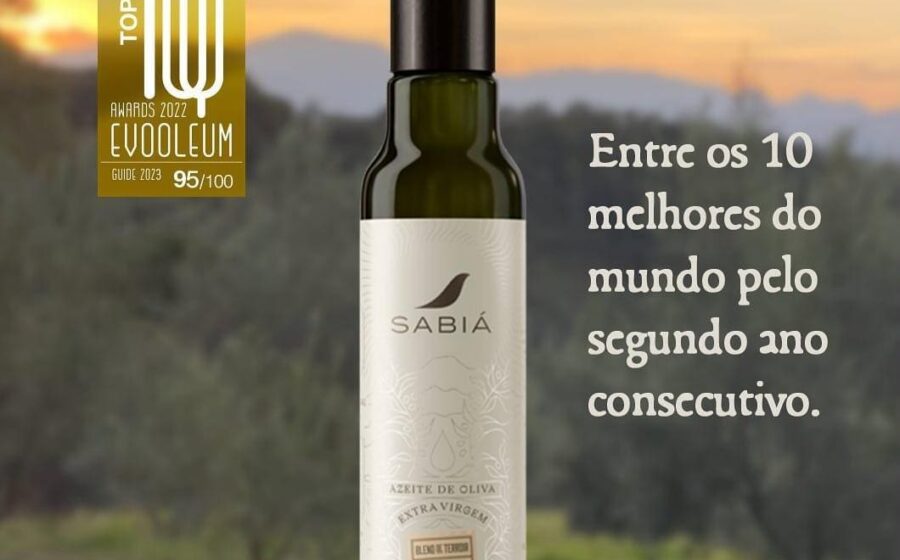 Garrafa de azeite Sabiá premiada no Flos Olei 2027 como melhor extração