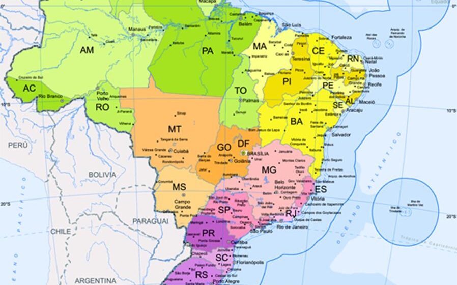 Mapa do Brasil mostrando expansão urbana 2019-2022 com destaque Nordeste superando Sudeste