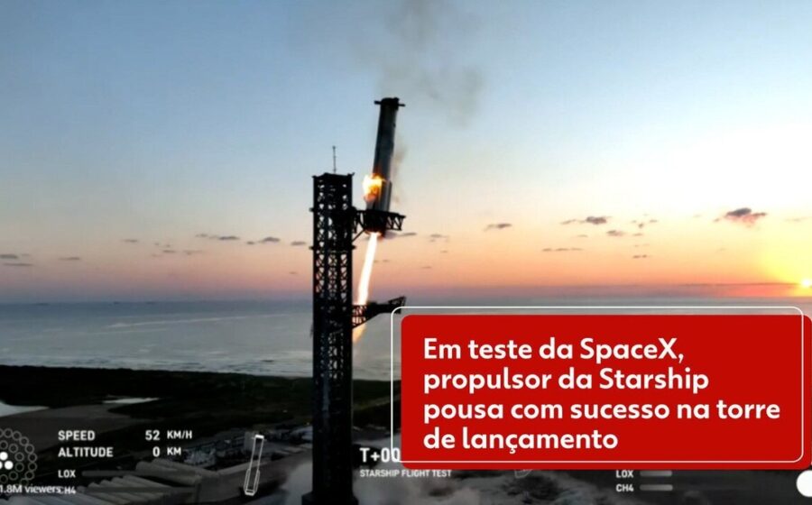 Starship da SpaceX no plataforma de lançamento em Boca Chica, Texas, preparada para voo orbital 14