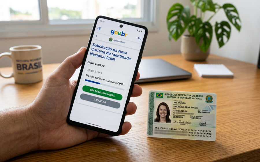 Cidadão solicitando nova Carteira de Identidade Nacional pelo celular com entrega pelos Correios