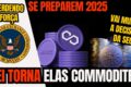 Gráfico de alta de criptomoedas com ícones de blockchain e logotipo da SEC representando regulação nos EUA