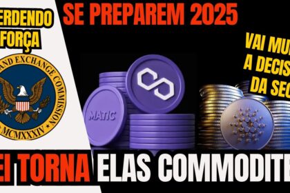 Gráfico de alta de criptomoedas com ícones de blockchain e logotipo da SEC representando regulação nos EUA