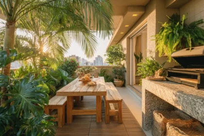Revestimento cerâmico antiderrapante em área externa de piscina com design moderno e durável