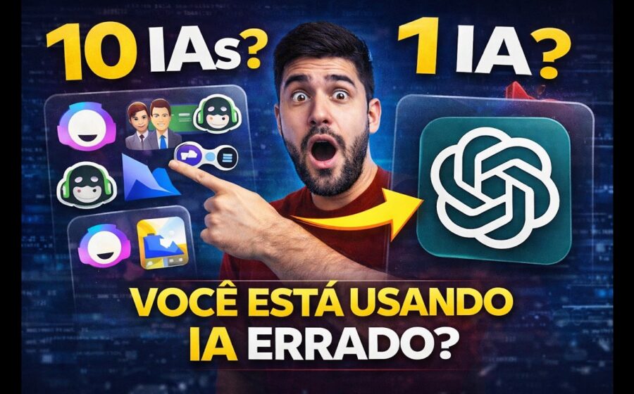 Profissional usando IA generativa no laptop com colegas ao fundo demonstrando impacto no ambiente de trabalho
