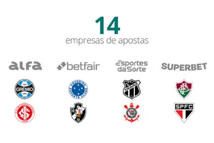 Torcedores em arquibancada com celulares mostrando apps de apostas esportivas