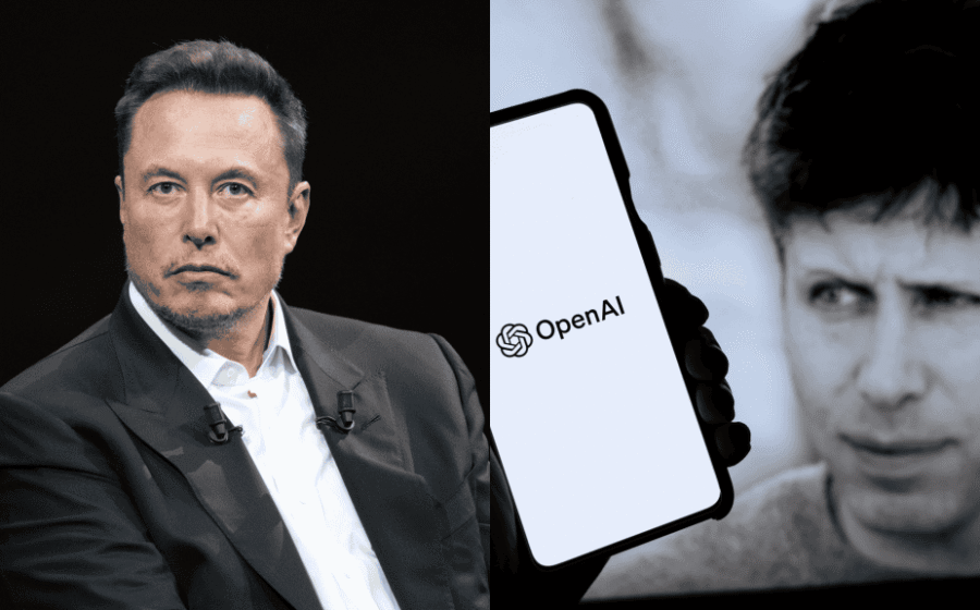 Logos de OpenAI, Google, xAI e Anthropic sobre fundo de tribunal, simbolizando processo antitruste por cartel em IA