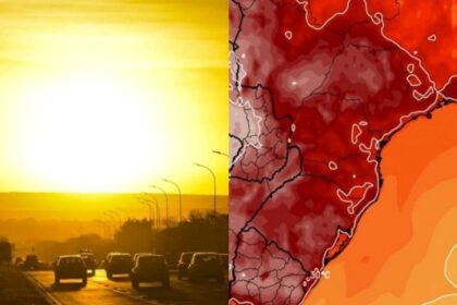 Mapa de Mato Grosso do Sul com alerta vermelho de onda de calor 42°C impactando negócios