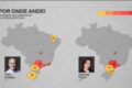 Mapa do Brasil destacando rotas de campanha dos presidenciáveis no Sul, São Paulo e Rio