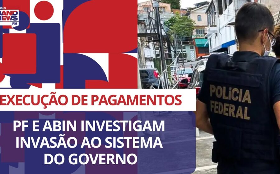 Sede do TJMT com alerta cibernético e logotipos da PF e Civil investigando invasão ao PJe