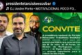 Leonardo Avalanche e Pablo Marçal em evento do PRTB com logotipo do partido e bandeira do Brasil