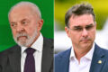 Lula e Flávio Bolsonaro em destaque com gráficos de intenção de voto na Bahia
