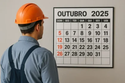 Calendário de outubro com 6 de outubro destacado em vermelho, simbolizando prazo final para pagamento de salários