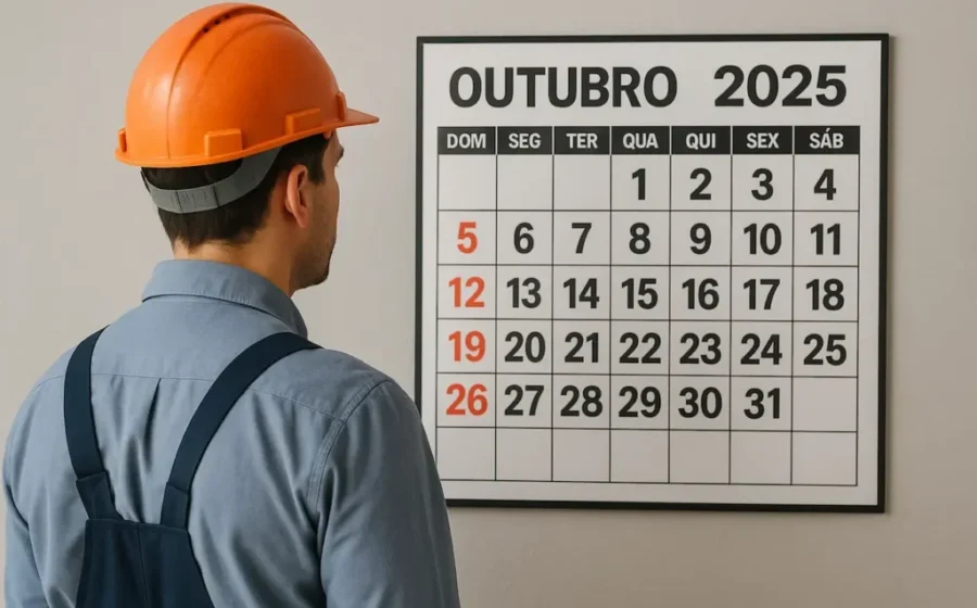 Calendário de outubro com 6 de outubro destacado em vermelho, simbolizando prazo final para pagamento de salários