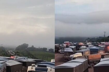 Caminhões elétricos XCMG E7-95T da frota Navarini carregando grãos no Brasil