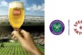 Logo Stella Artois sobre fundo Champions League com taça e bola de futebol