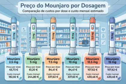 Ilustração médica de frasco de retatrutida com balança mostrando perda de 25% peso corporal