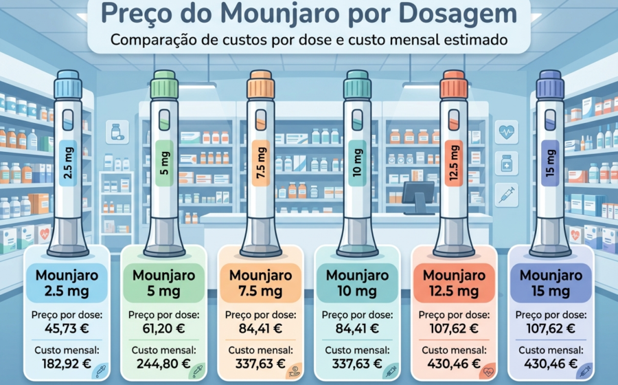 Ilustração médica de frasco de retatrutida com balança mostrando perda de 25% peso corporal