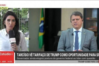 Tarcísio de Freitas entrevista ao vivo no SP1 da TV Globo com Alan Severiano