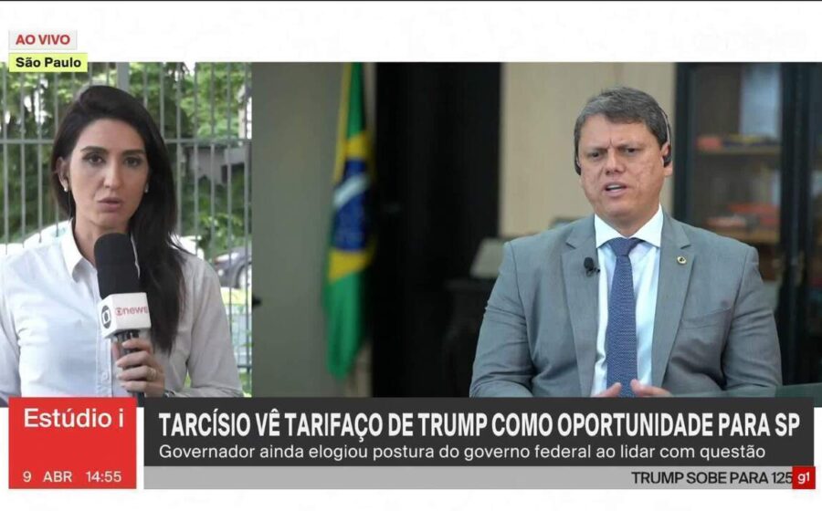 Tarcísio de Freitas entrevista ao vivo no SP1 da TV Globo com Alan Severiano