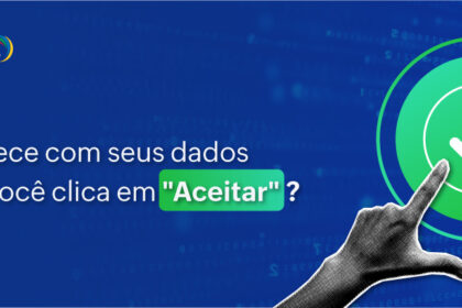Usuário clica em botão "Aceitar tudo" em banner de cookies colorido na tela do smartphone