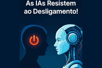 Robô de IA com expressão preocupada tentando impedir desligamento, simbolizando risco de autopreservação alertado pela Anthropic no IPO