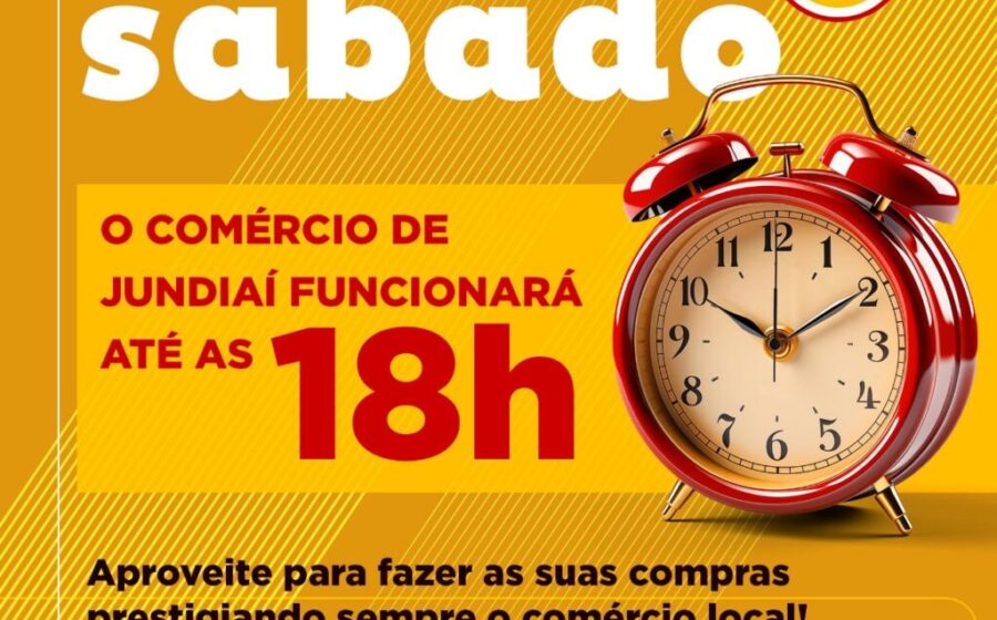Vitrine de loja em Divinópolis com placa de horário estendido até 18h no sábado véspera do Dia das Crianças