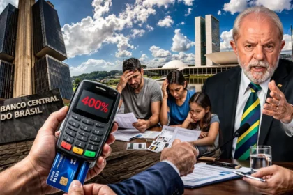 Gráfico mostra taxa de juros 61,7% ao ano e inadimplência 6% para famílias brasileiras