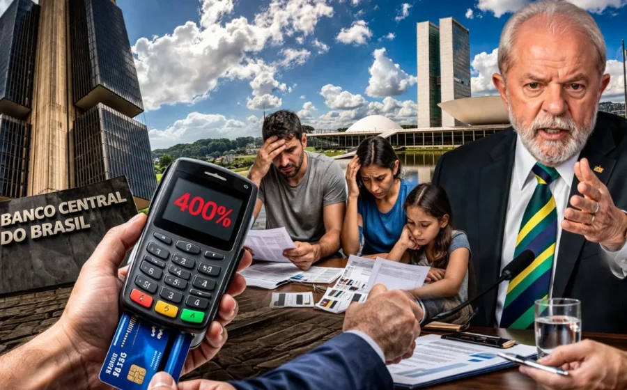 Gráfico mostra taxa de juros 61,7% ao ano e inadimplência 6% para famílias brasileiras