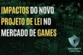 Gráfico do crescimento do mercado de games brasileiro após sanção do Marco Legal de 2024 com ícones de controle e investimento